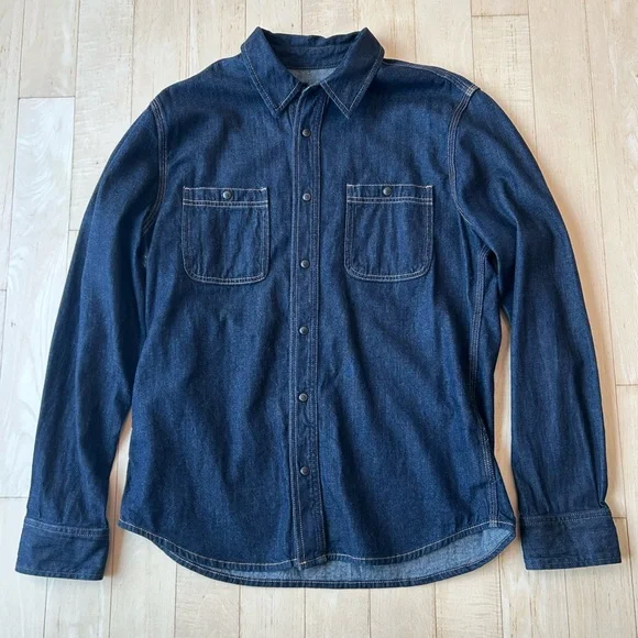 AG Adriano Goldschmied Denim Men’s Utility Snap Button Dark Indigo Shirt Large - Picture 13 of 16